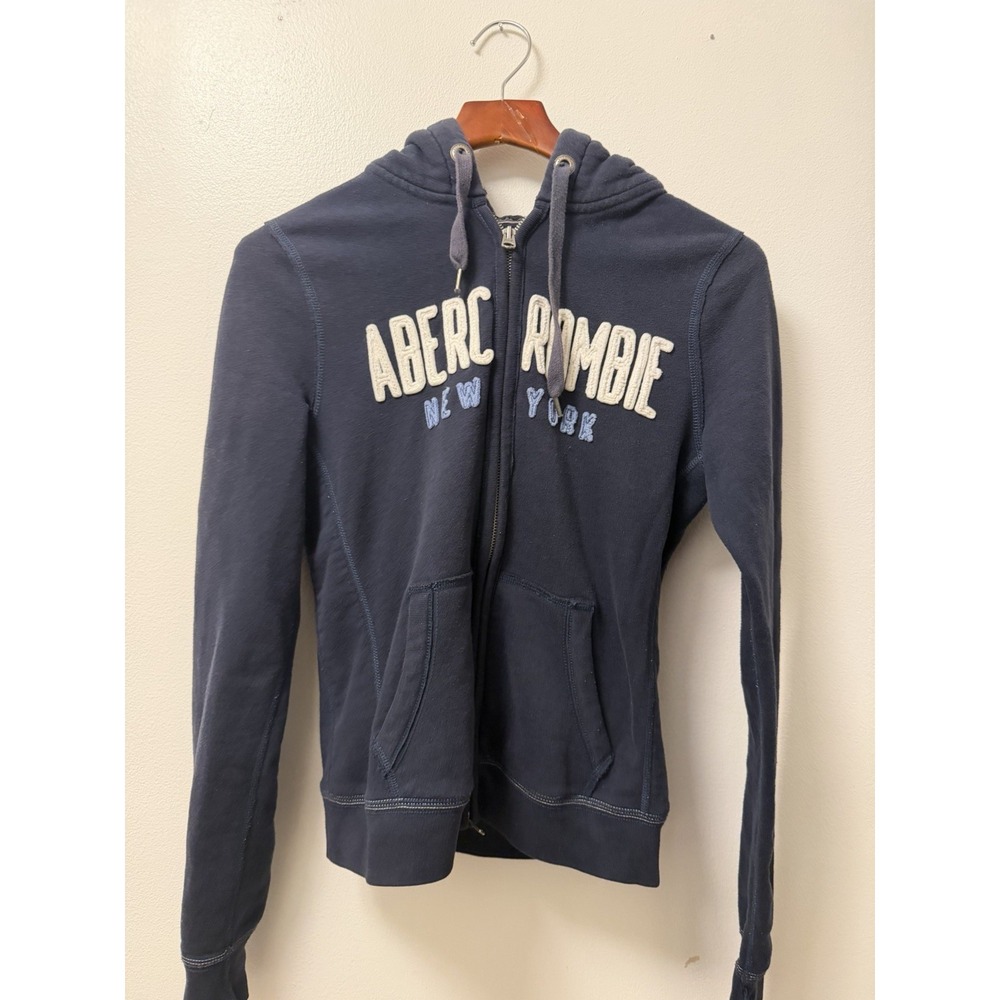 VTG Abercrombie & Fitch Hoodie Men's Large Navy Blue Full Zip Embroidered NY